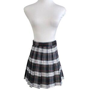 AMERICAN APPAREL BLACK WHITE RED PLAID HIGH RISE MINI PLEATED SKATER SKIRT - XS